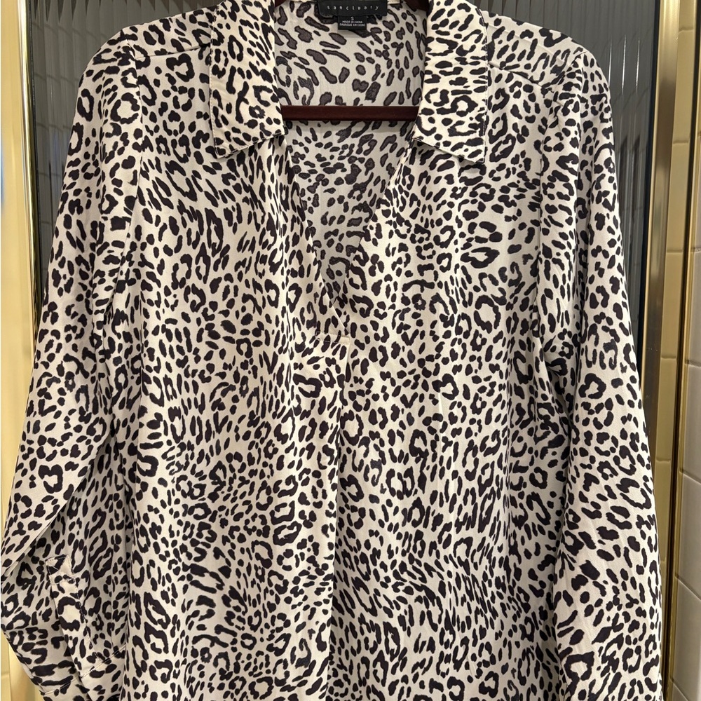 Sanctuary Leopard Print Blouse in Black and Cream